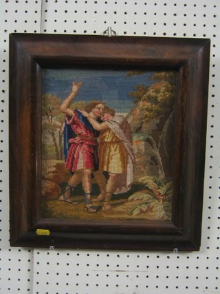 A 19th Century Berlin wool work panel  11" x 11" contained in a simulated rosewood frame