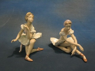 A Lladro figure of a ballerina, base marked RF34X 5" (chipped) and 1 other of a seated ballerina by a piano stool 7" (head f and r)