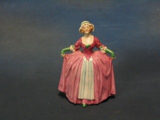 A Goebal? porcelain figure of a bonnetted lady in a pink ball gown 6"