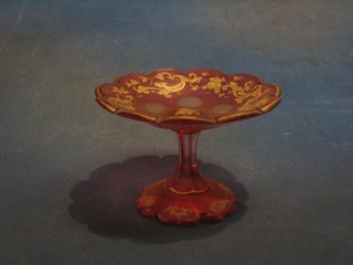A Victorian red overlay glass tazza 4 1/2"