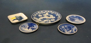 A circular Royal Copenhagen plate marked 1976, 6" and 4 Royal Copenhagen pin trays