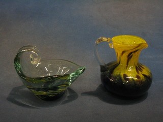 A Mtana boat shaped Art Glass dish 5" and a do. jug with clear glass handle 5"