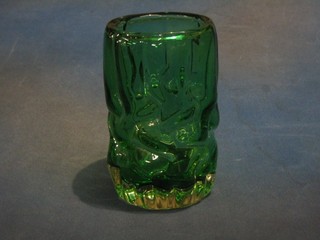 A Whitefriars green knobbly glass vase 7"
