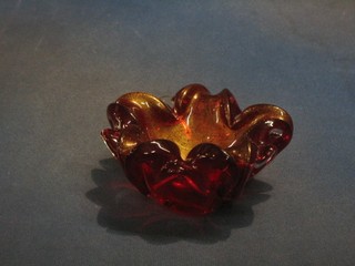 A Whitefriars red and gold tinted glass ashtray 5"
