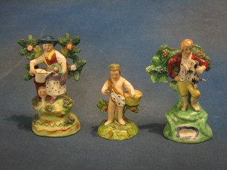 A Walton Staffordshire arbour figure of a standing lady gardener 6" (f and r), 1 other gentleman with dog 6" (f and r) and 1 other of a standing grape picker 4" (f and r)
