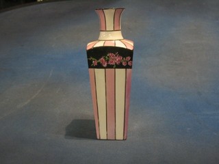 A square tapering Carltonware vase the base marked Carltonware with pink and white striped decoration 10"