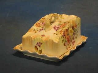 A 19th Century rectangular floral patterned Carltonware cheese dish and cover 9" (some chips to rim)
