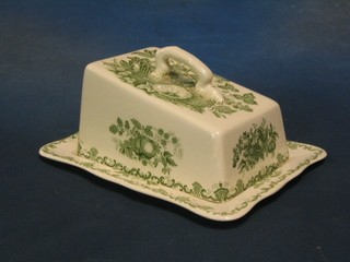 A green glazed Masons cheese dish and cover (some crackling), base with green Masons mark