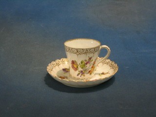 3 19th/20th Century Dresden cups and saucers with floral decoration (saucers marked Dresden)