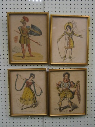 4 19th Century theatrical coloured prints 9" x 7"