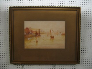 G W Williams?, watercolour "Harbour with Fishing Boats and Quay" 9" x 13"