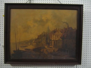 Defaux, 19th Century oil on canvas? "Continental Harbour Scene with Figures" signed and dated 1816 18" x 25"