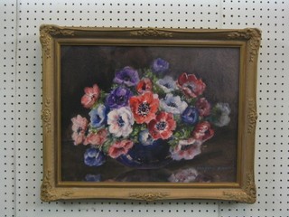 Marion Broom, watercolour "Still Life Study Vase of Flowers" 13" x 13"
