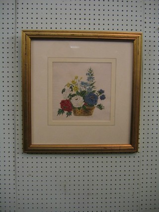 Ann Hanson, watercolour still life study, "Basket of Flowers" 9" x 9"
