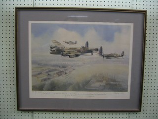 After Eric Day, limited edition coloured print "The Fly Past by The Battle of Britain Memorial Flight on the Inspection of Whitgift School Combined Cadet Forces 1986" 13" x 20"