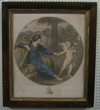A 19th Century print after Boydell "Clytie" (torn and stained) 17" circular, contained in a rosewood frame