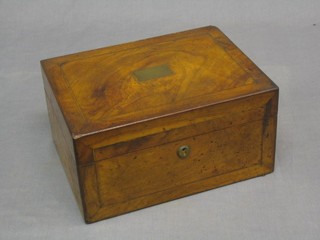 A Victorian walnut and inlaid brass trinket box with hinged lid 12"