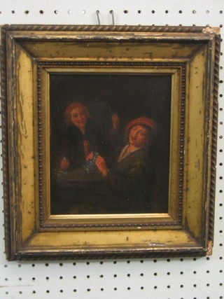 An 18th Century Continental oil painting on board "Tavern Scene" 8" x 6"