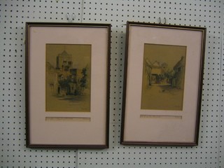 F Robinson, coloured print "The Post Office and Abbey Tower Dorchester" and 1 other "The George Inn Dorchester" 9" x 6"