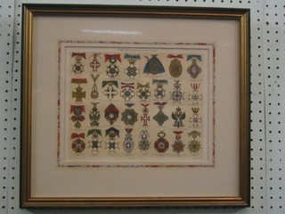 A 19th Century coloured print "Various Russian, British and European Orders of Chivalry" 9" x 11 1/2"
