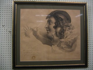 A French 18th/19th Century monochrome print "Mother and Child" 18" x 21" (2 creases to centre)
