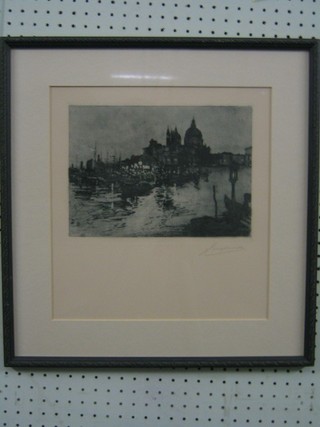 Fred Engelmuller, an etching "Venice" 7" x 10 1/2" signed in the margin