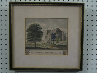 19th Century coloured print "View of Waltham Abbey Church Essex" 6" x 6" contained in a Hogarth frame