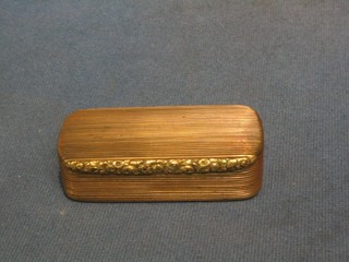 A 19th Century rectangular reeded gilt metal snuff box with hinged lid (f) 3"