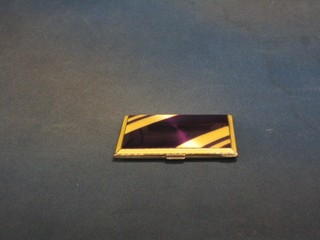 A silver and enamelled compact, the lid decorated purple and yellow enamel, Birmingham 1958