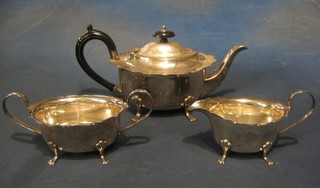 A Georgian style 3 piece tea service comprising oval teapot, twin handled sugar bowl and cream jug