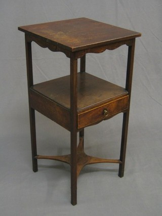 A square Georgian mahogany wash stand fitted a drawer above X framed stretcher, raised on square tapering supports 16"