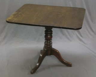 A 19th Century rectangular snap top occasional table raised on a turned tripod base, 34"