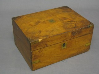 A Victorian brass banded figured walnut writing slop complete with ink well 12" (slight damage to front left hand side)