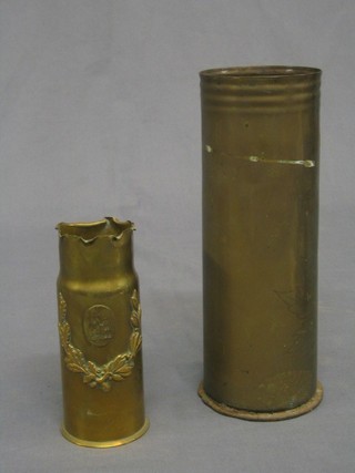 A WWI Continental brass Trench Art shell case 9" & 1 other 5"