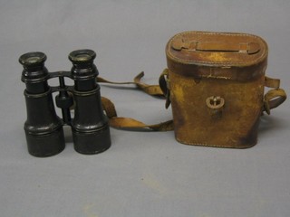 A small pair of field glasses in a leather carrying case