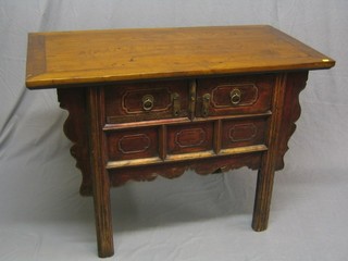 A 19th/20th Century Oriental hardwood chest of 2 long drawers, 46"