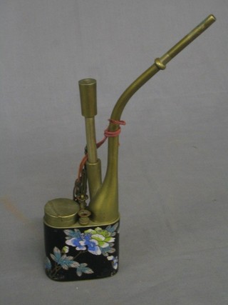 A black cloisonne enamelled opium pipe