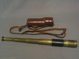 A brass 4 drawer pocket telescope The RE by J H Steward of The Strand, complete with leather carrying case