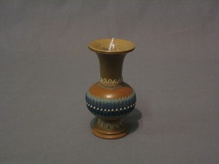 A Doulton brown glazed Silica club shaped vase, the base marked Doulton Silica 4"