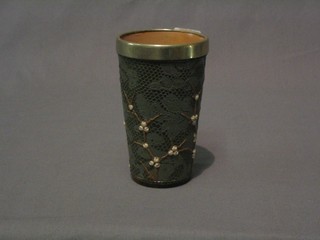 A Doulton Lambeth waisted beaker with silver plated mount, the base incised 713C and impressed D4151