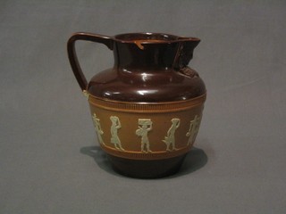 A Royal Doulton Egyptian pattern jug (plated mount missing), base incised 72226 H, 7"
