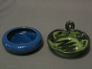 A circular Art Pottery dish 5" and a Brenan circular blue glazed dish 5"