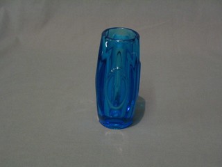 A Bohemian blue glass "bullet" vase 6"