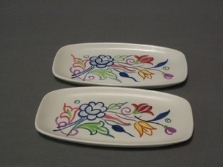 A pair of Poole Pottery 1960's rectangular dishes with floral decoration, the reverse marked MBX, 7"