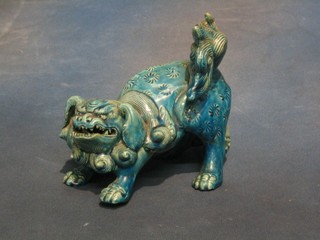 A turquoise glazed Oriental figure of a Dog of Fo 7" (f and r)