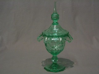 A 19th Century Continental green glass jar and cover 12"