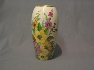 An unusual Moorcroft hand painted vase painted by Mrs Pickford with floral decoration and gilt banding against a white background, the base impressed Moorcroft Made in England and marked Mrs Pickford hand painted 12"