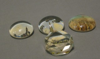 4 Victorian glass paperweights decorated Salisbury Cathedral, Market Place Wareham Dorset, Balmoral from the River and Rippon