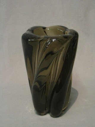 A Whitefriars black glass vase 8"