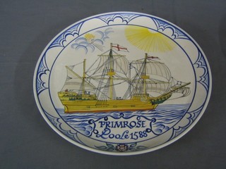 A Poole Pottery 1976 charger of The Primrose, marked Poole 1588, the reverse marked ship drawn by Arthur Bradbury and with impressed Poole mark